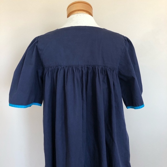 Smithsonian Institution House Dress Kaftan Embroidered Sea Fish Appliqué Blue M - Picture 2 of 6